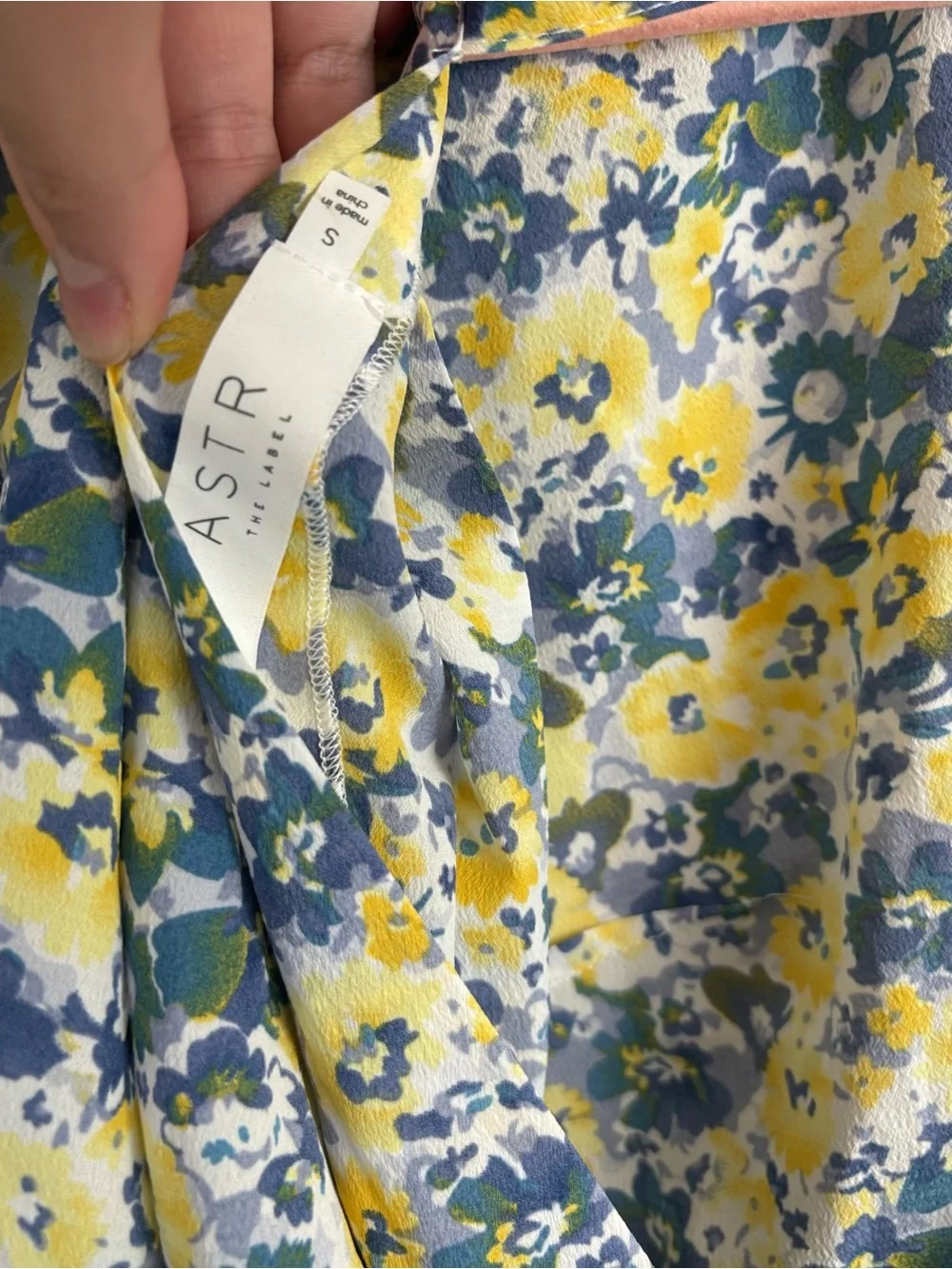 ASTR Floral Tie Back Puff Sleeve Crop Top Small Yellow Blue Boho Cottagecore